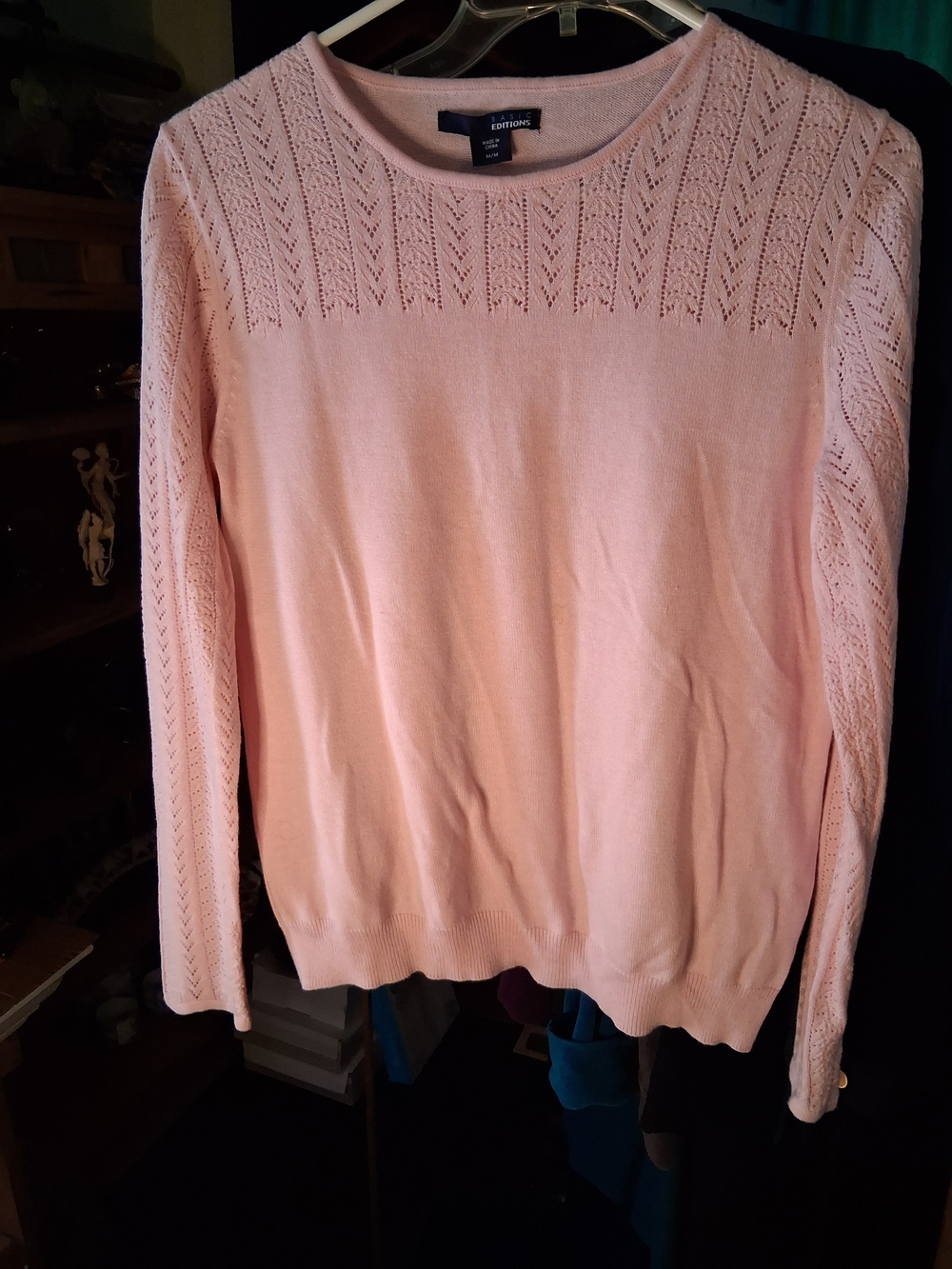 Basic Editions Light Pink Eyelet Crewneck Sweater
